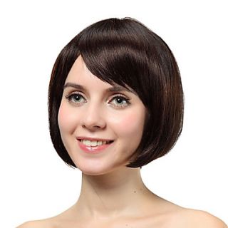 Capless Short Brown Straight 100% Human Hair Wigs