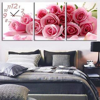 Modern Style Botanical Canvas Wall Clock in 3pcs