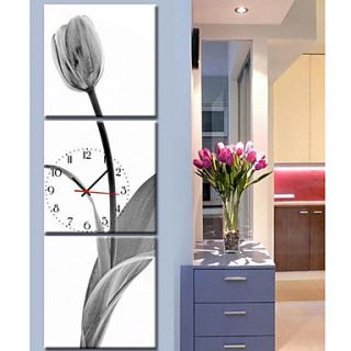 Contemporary Style Botanical Canvas Wall Clock in 3pcs