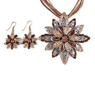 Double Flowers Metal Oil Drip Earring Nacklace Suit