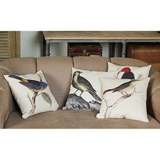 Linen and Cotton Pillow Cover with Birds Decoration (Set of 4)