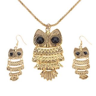 Vintage Style Owl Shape Necklace Earrings Jewelry Set