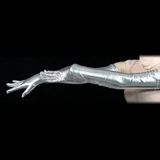 Silver Shiny Metallic Shoulder Length Gloves(2 Pieces)