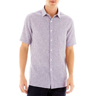 CLAIBORNE Short Sleeve Linen Cotton Shirt, Purple, Mens