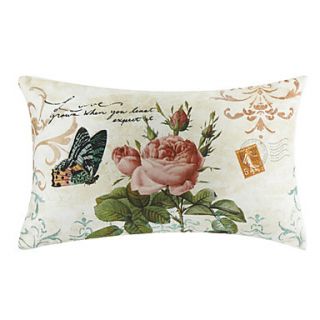 Butterfly Floral Cotton/Linen Decorative Pillow Cover