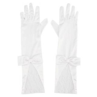 Flower Girl Elastic Satin Fingertips Elbow Length Wedding Gloves With Bow And Lace (More Colors)