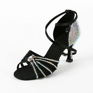 Womens Rhinestone / Satin Upper Ankle Strap Salsa / Latin Dance Performance Shoes With Pearl