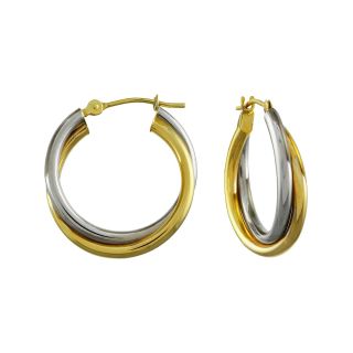 Two Tone 14K Gold Double Hoop Earrings, Womens