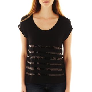 A.N.A Tie Back Sequin Striped Top, Black