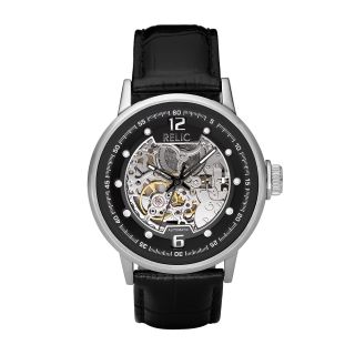 RELIC Mens Black Leather Skeleton Dial Watch