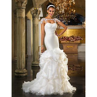 Trumpet/Mermaid Sweetheart Sweep/Brush Train And Organza And Tulle Wedding Dress(519036)