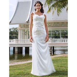 Sheath/Column V neck Floor length Tulle And Lace Wedding Dress
