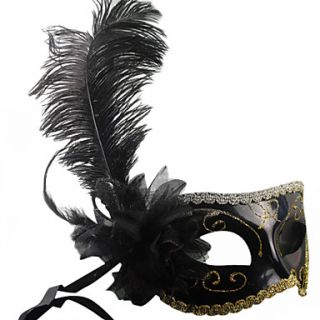 Classic Feather and Flower Black PVC Holiday Half face Mask