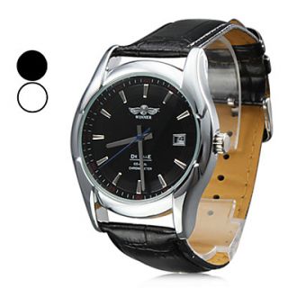Mens Calendar Style PU Analog Mechanical Wrist Watch (Black)