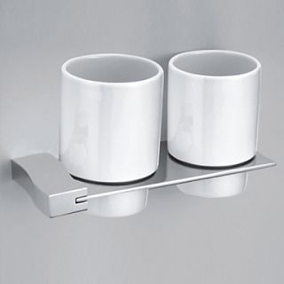 Contemporary Style Chrome Finish Zinc Alloy Wall Mounted Toothbrush Holder (2 Cups)