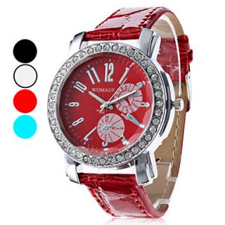 Womens Casual Style PU Analog Quartz Wrist Watch (Assorted Colors)