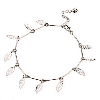 Hollow Out Leaf Pendant Metal Anklet(Platinum)