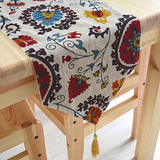 Floral Pattern Linen Table Runner