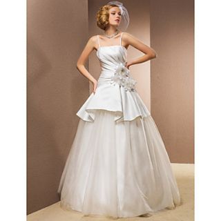 Ball Gown Strapless Floor length Satin And Taffeta Wedding Dress With Removable Straps
