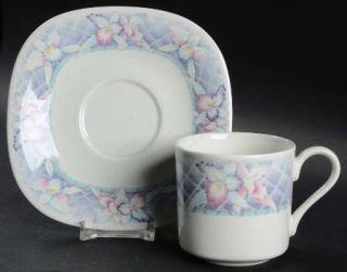 Mikasa Orchid Spray Flat Cup & Saucer Set, Fine China Dinnerware   Tempo Eighty,