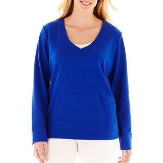 Liz Claiborne Long Sleeve V Neck Sweatshirt   Plus, Blue, Womens