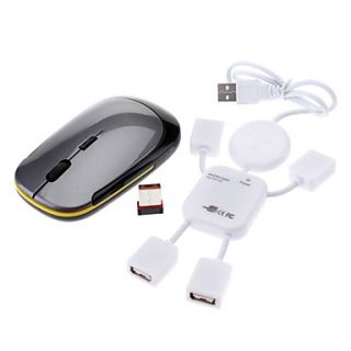 USB 2.4GHz Wireless Mouse/USB 2.0 Hi Speed 4 Port Mini Hub ECS003076