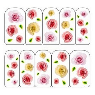 4PCS Water Transfer Printing Colorful Nail Stickers Flowers
