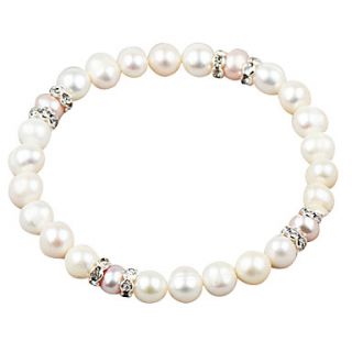 Elegant White Fresh Water Pearl And Crystal Elastic Bracele