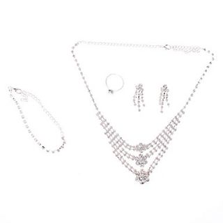 3 Layer Silver Plated Fully Jewelled Necklace Earring Ring and Bracelet Jewelry Set