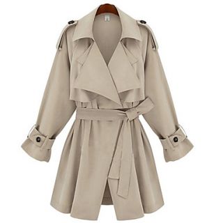 Womens Lapel Belted Coat with Button Detail
