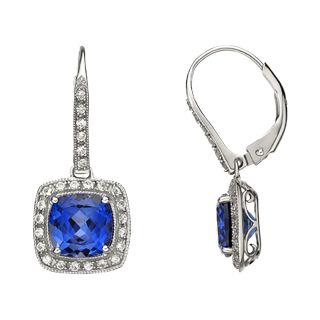 Lab Created Blue & White Sapphire Drop Earrings Sterling Silver, Womens