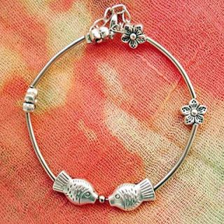 Womens Simple Kissing Fishes Slim Sliver Bracelet