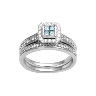 5/8 CT. T.W. White and Color Enhanced Blue Diamond Bridal Set, Womens