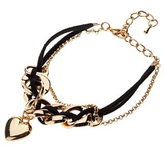 Chain Hanging Heart Metal And Black Leather Bracelet