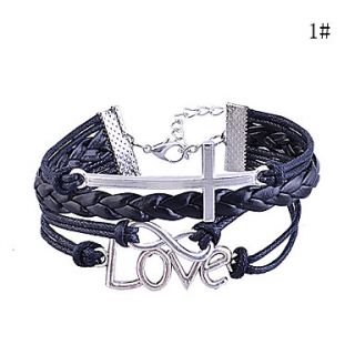 Alloy Cross Love Pattern Handmade Braided Bracelet