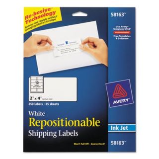 Avery Labels Re hesive Inkjet Labels, 2 x 4, White (58163)