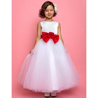 Princess Jewel Ankle length Tulle Satin Flower Girl Dress