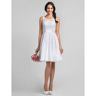 A line Scoop Knee length Lace Bridesmaid Dresses