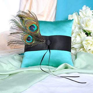 Elegant Ring Pillow With Peacock Feather