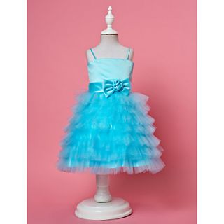 A line Sleeveless Satin And Tulle Flower Girl Dress With Tiers