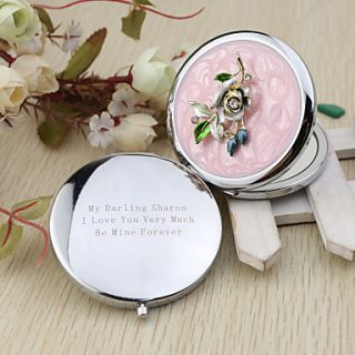 Personalized Pretty Flower Chrome Compact Mirror Favor