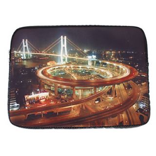 City Flyover Night Scence Pattern Nylon Cover Fleece Inside Waterproof Sleeve Case For 15.4 Inch Computer