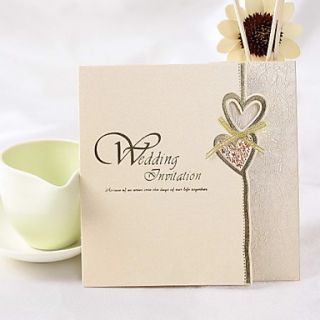 Classic Heart Design Square Wedding Invitation With Bowknot (Set of 50)