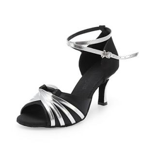 Customized Womens Satin And Leatherette Upper Ankle Strap Dance Shoes
