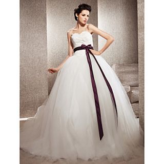 Free Custom measurements Ball Gown Sweetheart Tulle Chapel Train Wedding Dress inspired by Kate Huds in Bride Wars