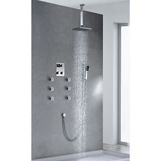 Contemporary Chrome Finish Thermostatic LED Digital Display 8 inch Square Showerhead Handshower