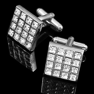 Square Silver Cufflinks With Rhinestone