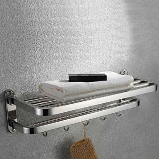 Contemporary Stainless Steel Bathroom Towel Rack with Hooks