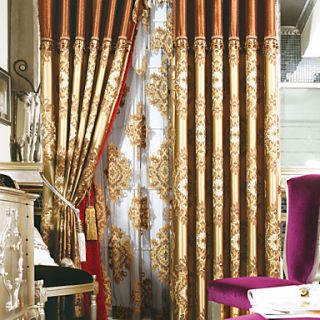 (One Pair) Traditional Jacquard Faux Silk Floral Cotton Linen Blend Eco friendly Curtain