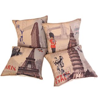Set of 4 Euro Country Style Cotton/Linen Decorative Pillow Cover